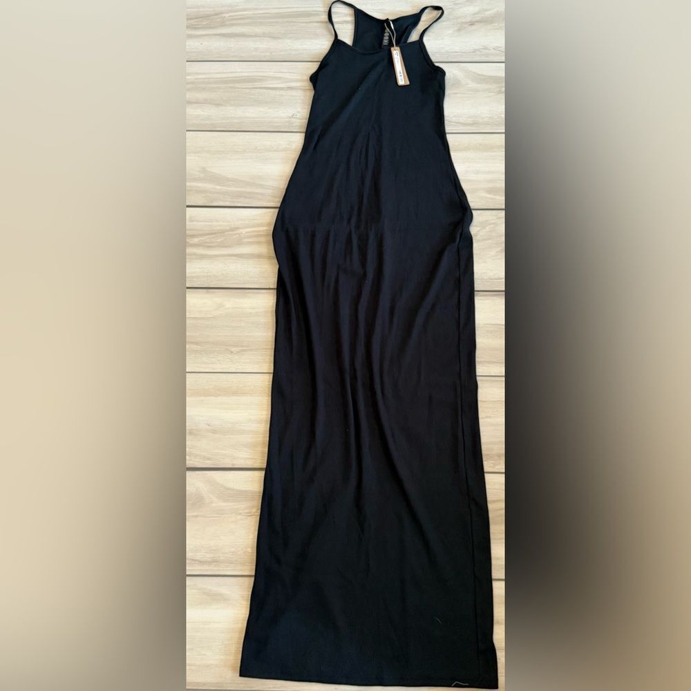 SKIMS Cotton Rib Long Tank Dress Black Medium NWT IN PACKAGE - Picture 4 of 9